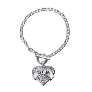 Silver Mom Pave Heart Charm Toggle Bracelet