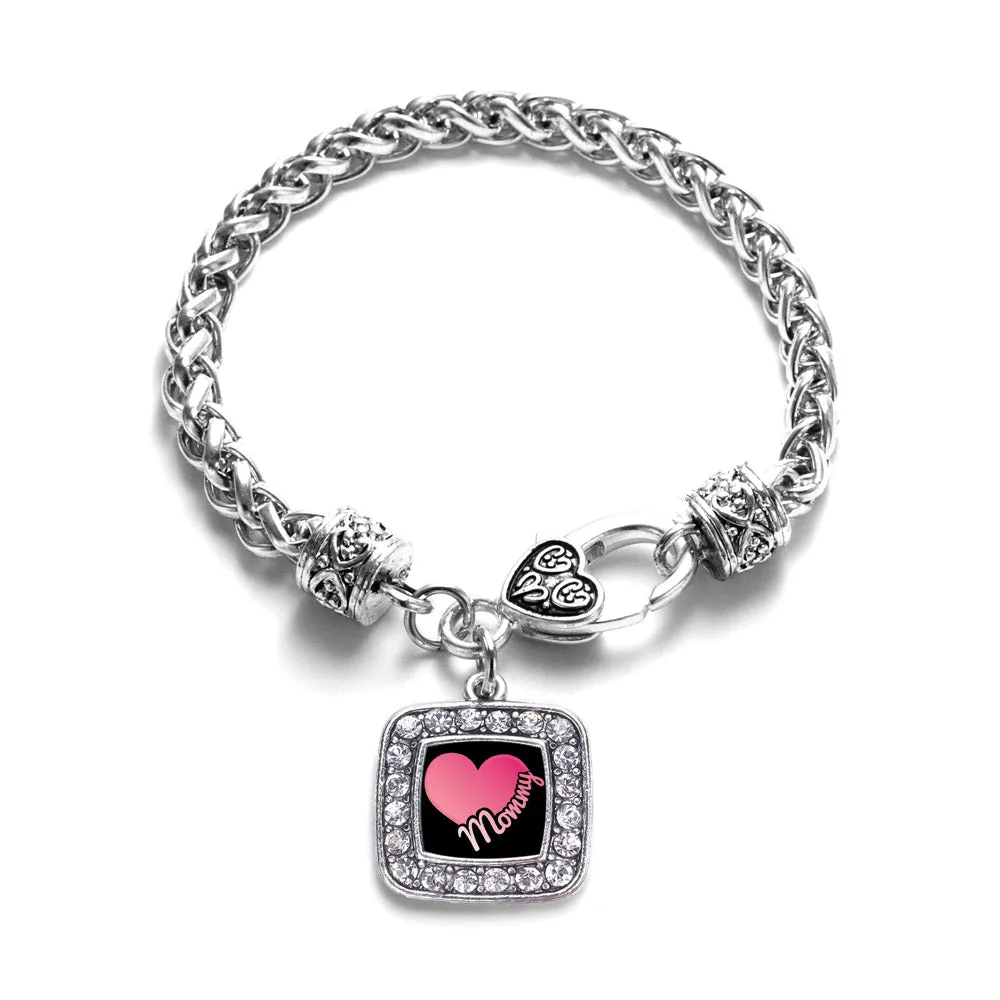Silver Mommy Square Charm Braided Bracelet