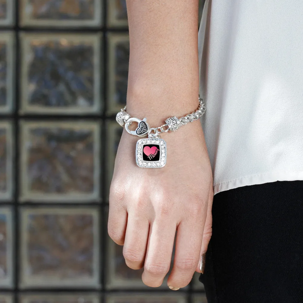 Silver Mommy Square Charm Braided Bracelet