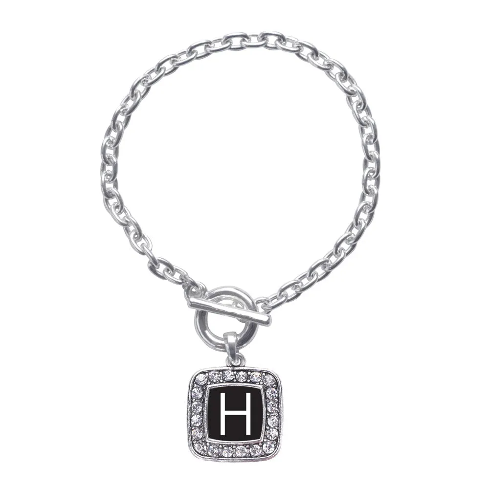 Silver My Initials - Letter H Square Charm Toggle Bracelet
