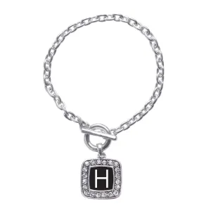 Silver My Initials - Letter H Square Charm Toggle Bracelet