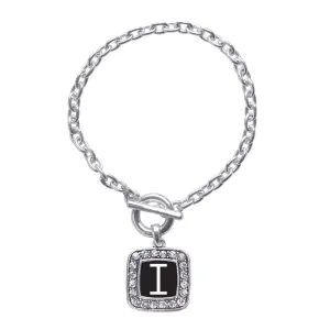 Silver My Initials - Letter I Square Charm Toggle Bracelet