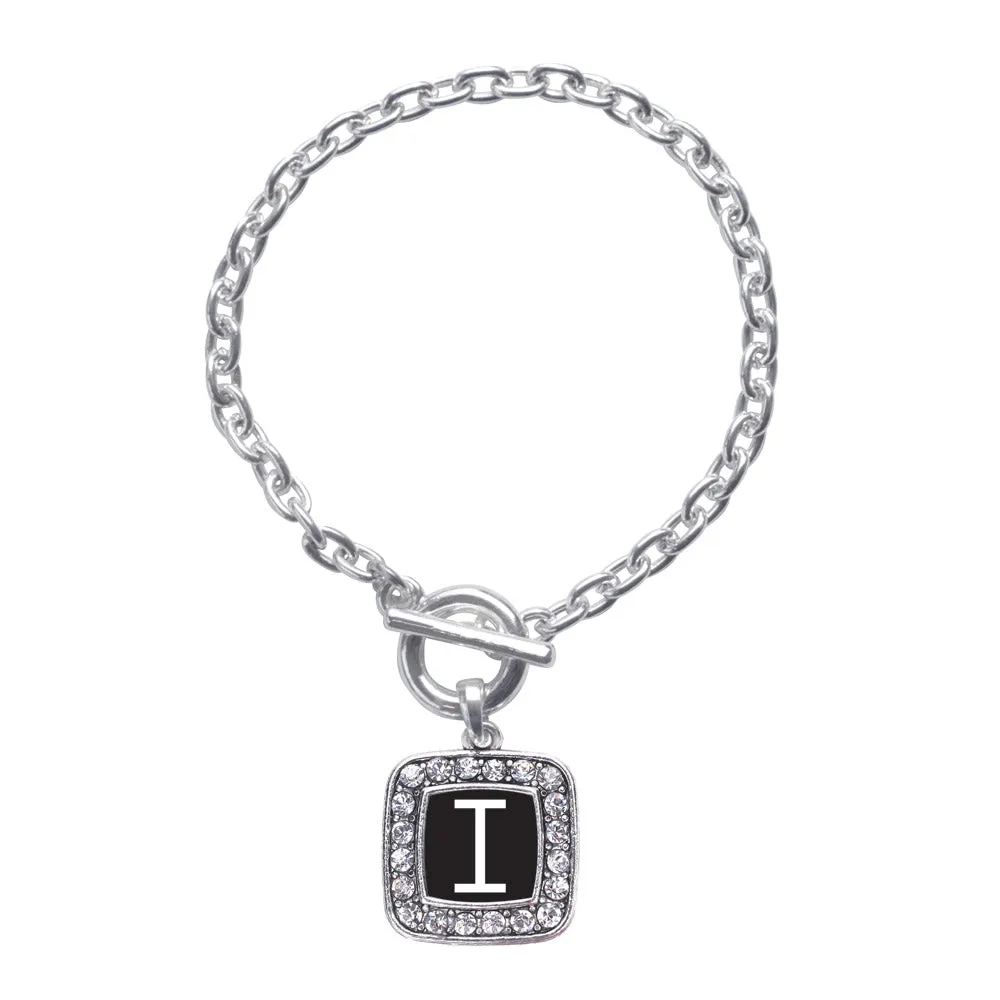 Silver My Initials - Letter I Square Charm Toggle Bracelet