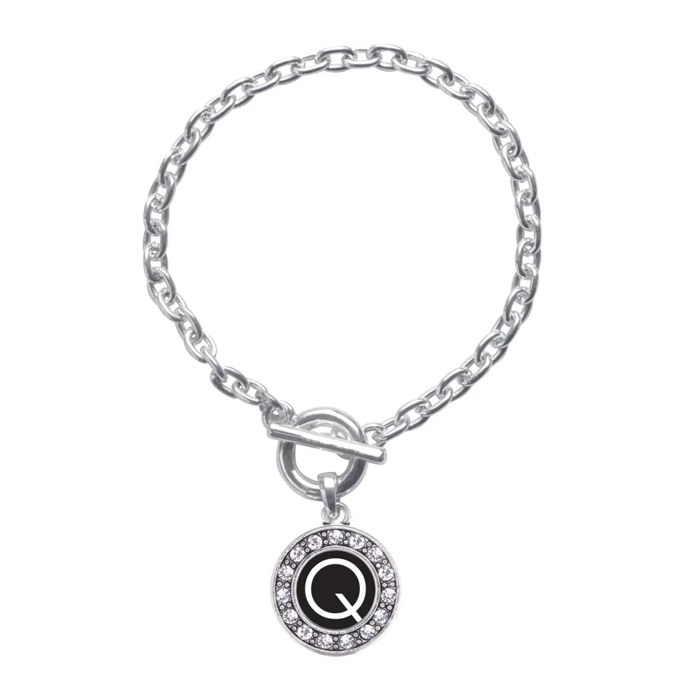 Silver My Initials - Letter Q Circle Charm Toggle Bracelet