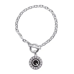 Silver My Initials - Letter Q Circle Charm Toggle Bracelet