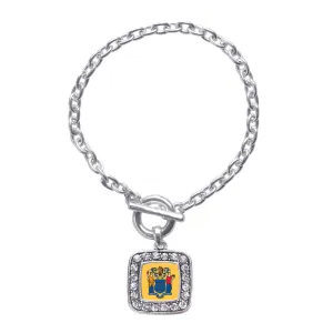 Silver New Jersey Flag Square Charm Toggle Bracelet