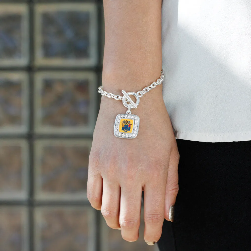 Silver New Jersey Flag Square Charm Toggle Bracelet