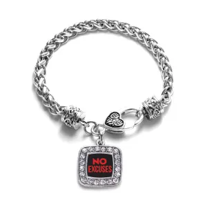 Silver No Excuses Square Charm Braided Bracelet