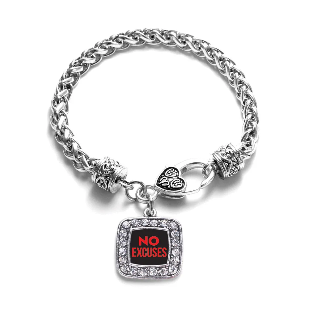 Silver No Excuses Square Charm Braided Bracelet