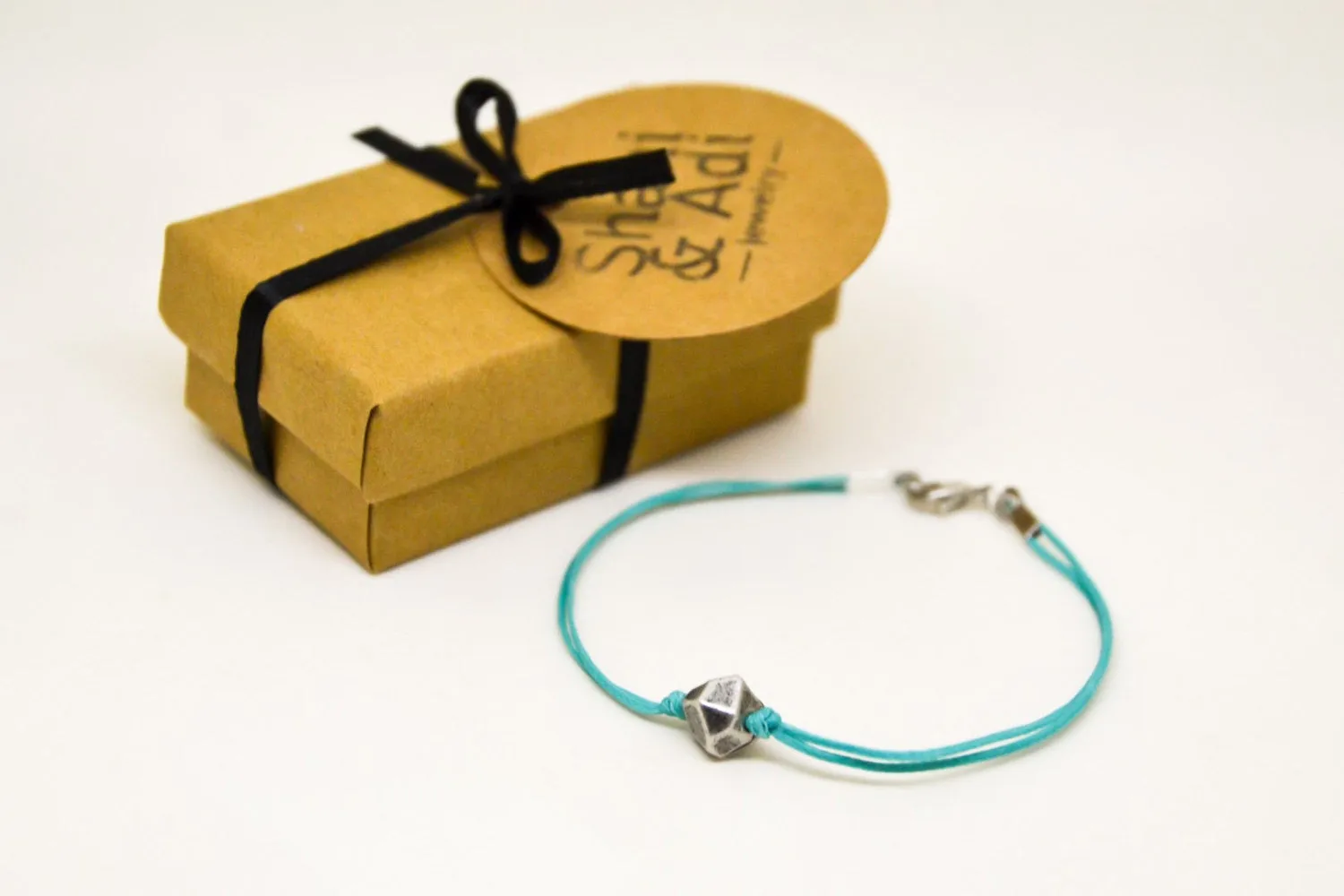 Silver nugget bracelet for men, turquoise cord, handmade gift for him