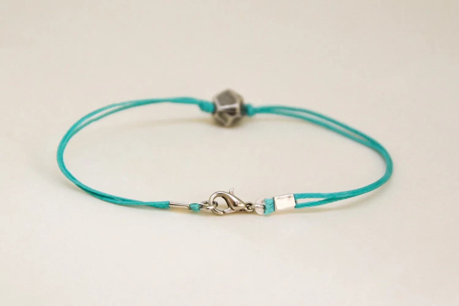 Silver nugget bracelet for men, turquoise cord, handmade gift for him