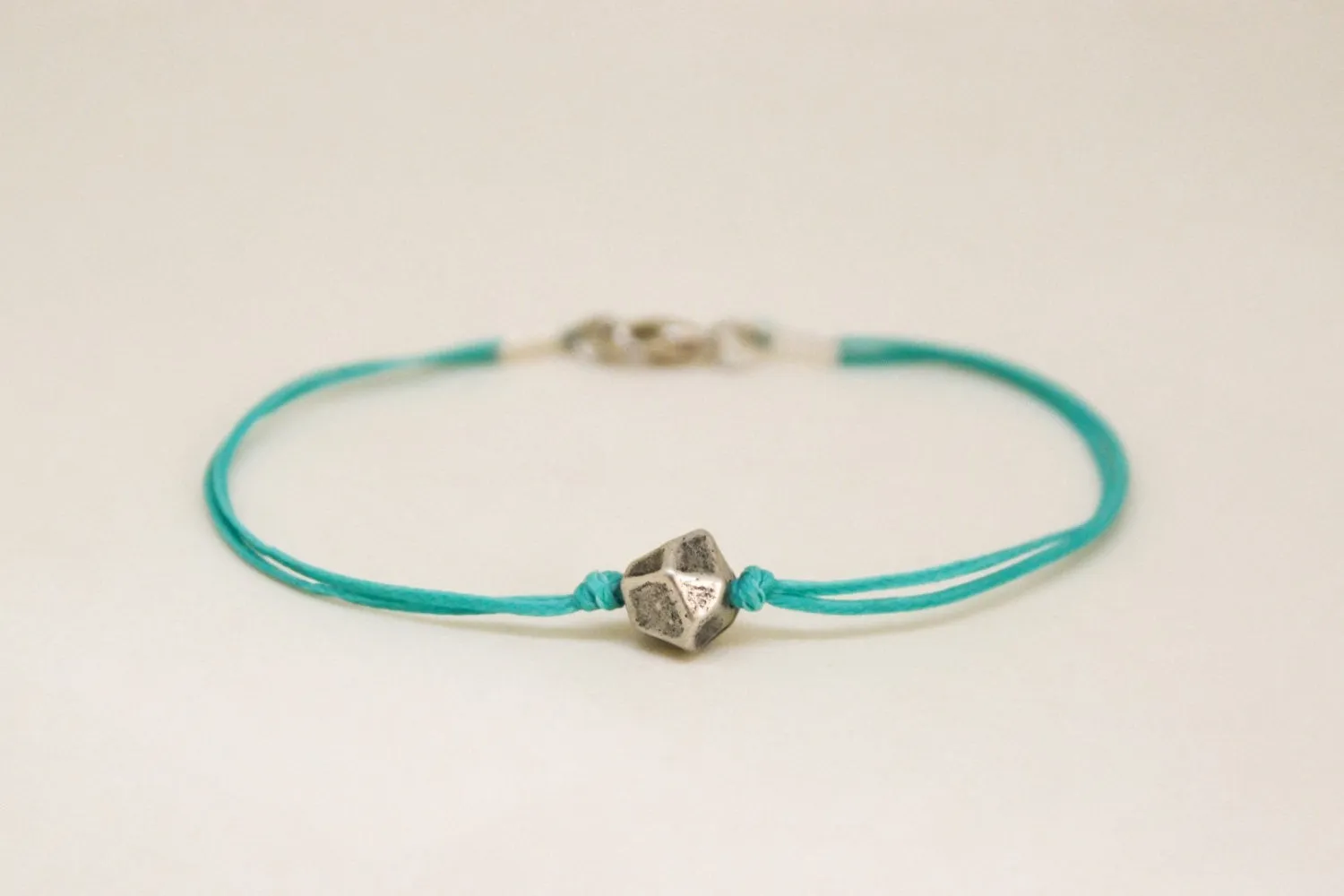 Silver nugget bracelet for men, turquoise cord, handmade gift for him