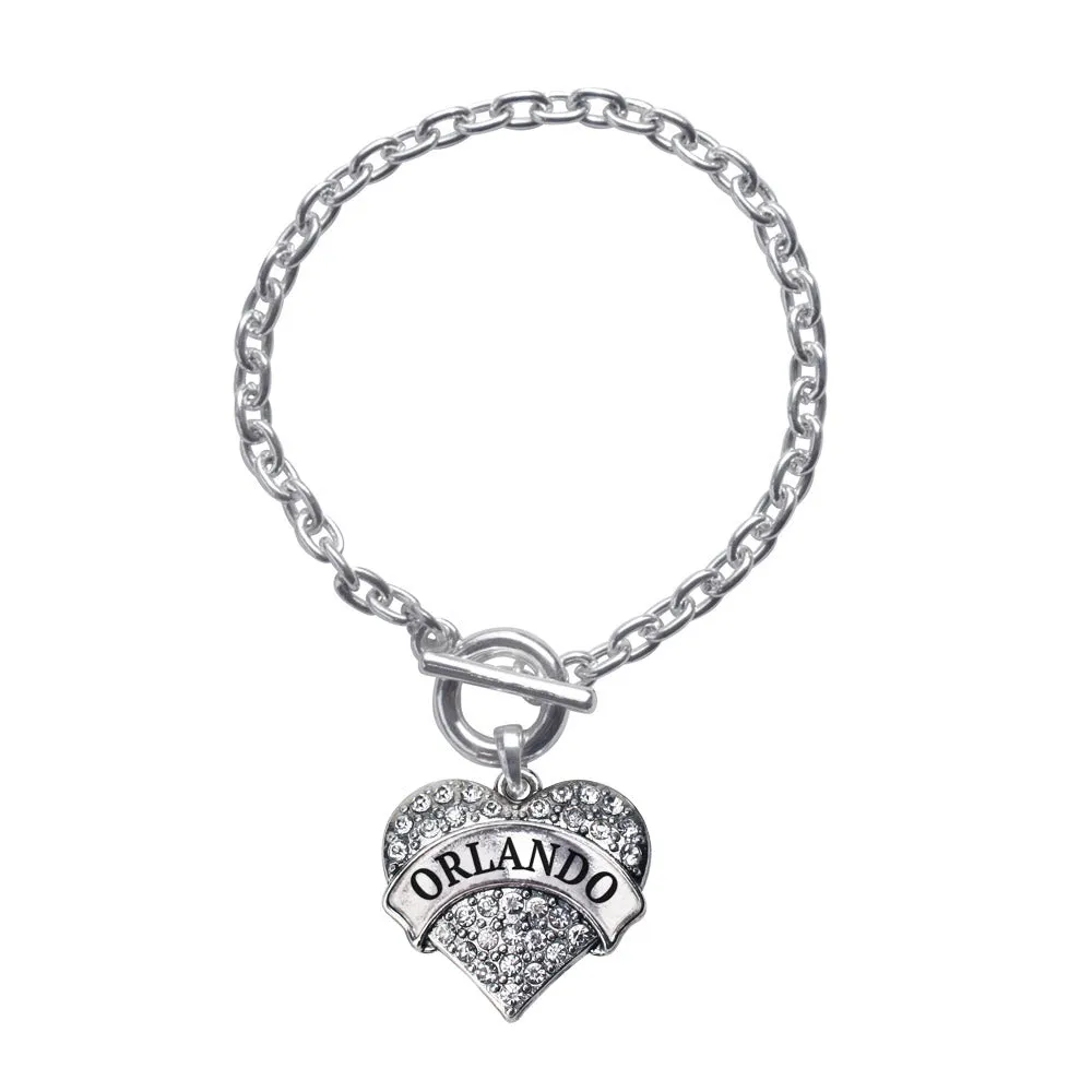 Silver Orlando Pave Heart Charm Toggle Bracelet