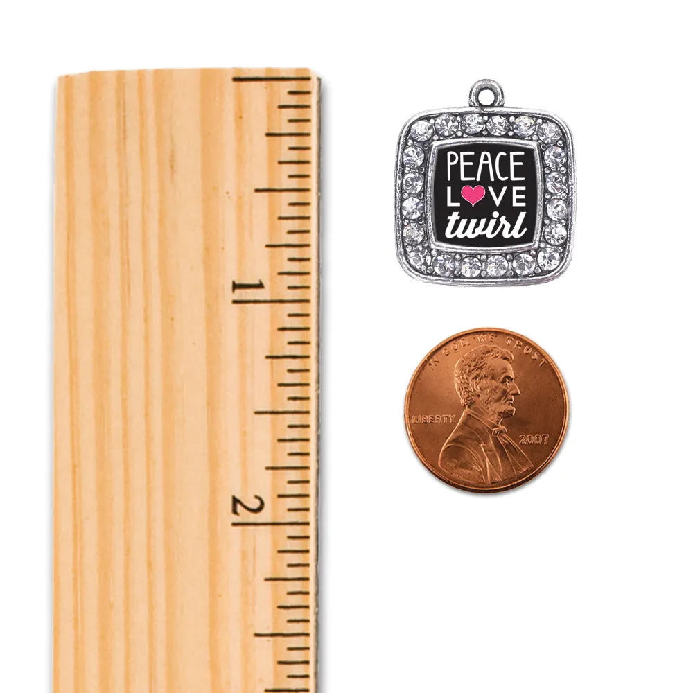 Silver Peace Love Twirl Square Charm Toggle Bracelet