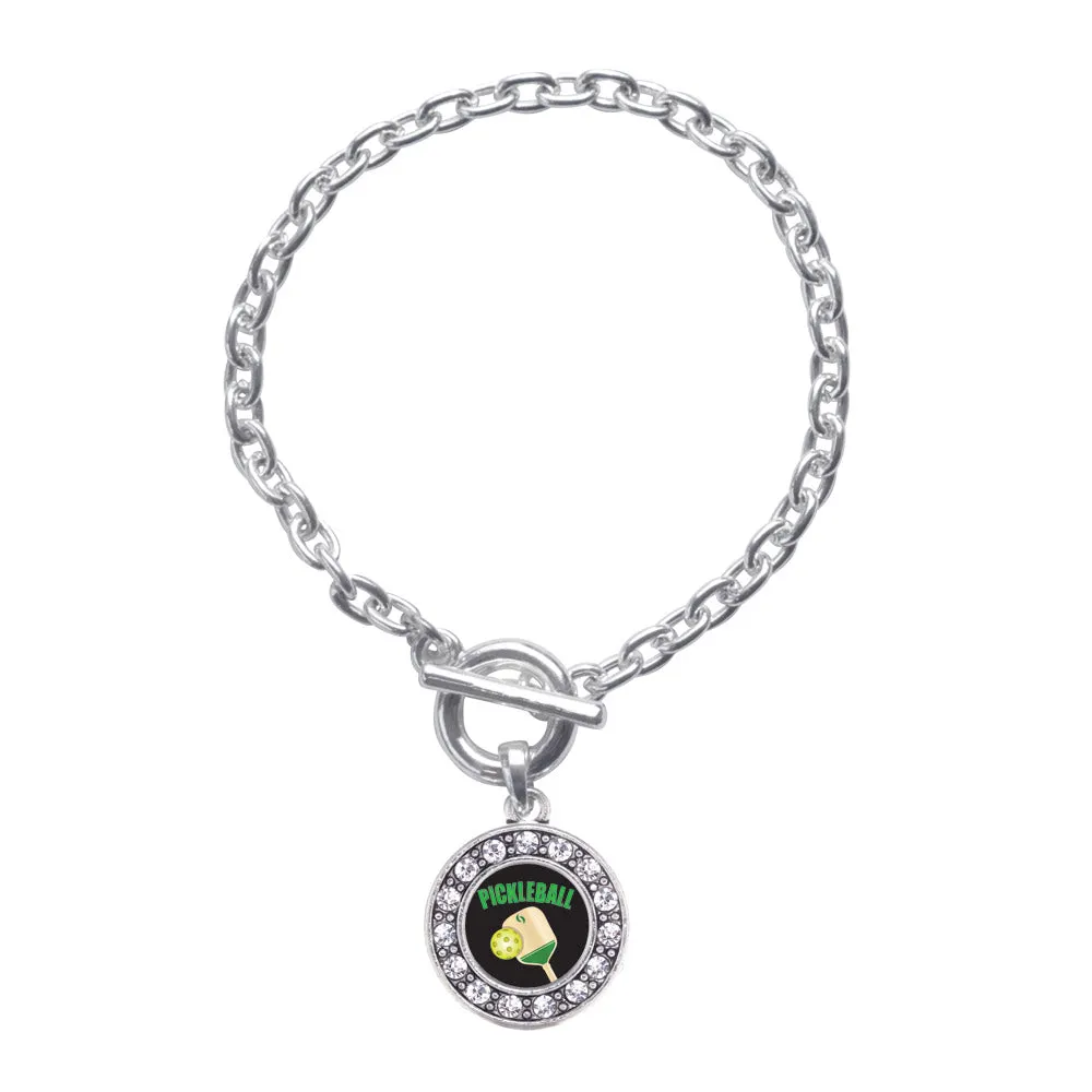 Silver Pickleball Circle Charm Toggle Bracelet