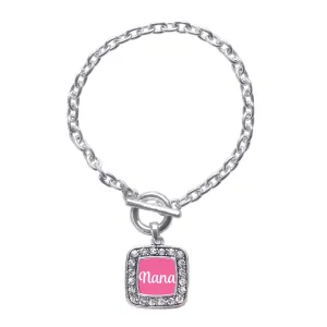 Silver Pink Nana Square Charm Toggle Bracelet