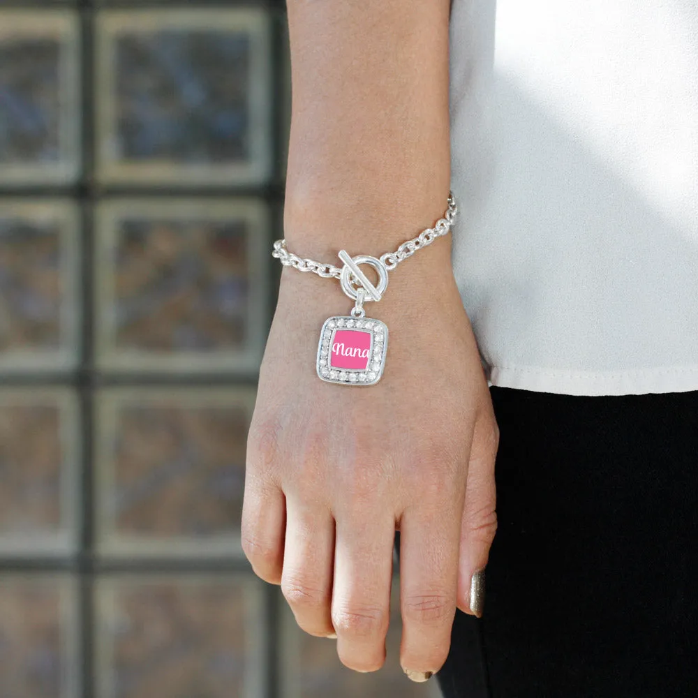 Silver Pink Nana Square Charm Toggle Bracelet
