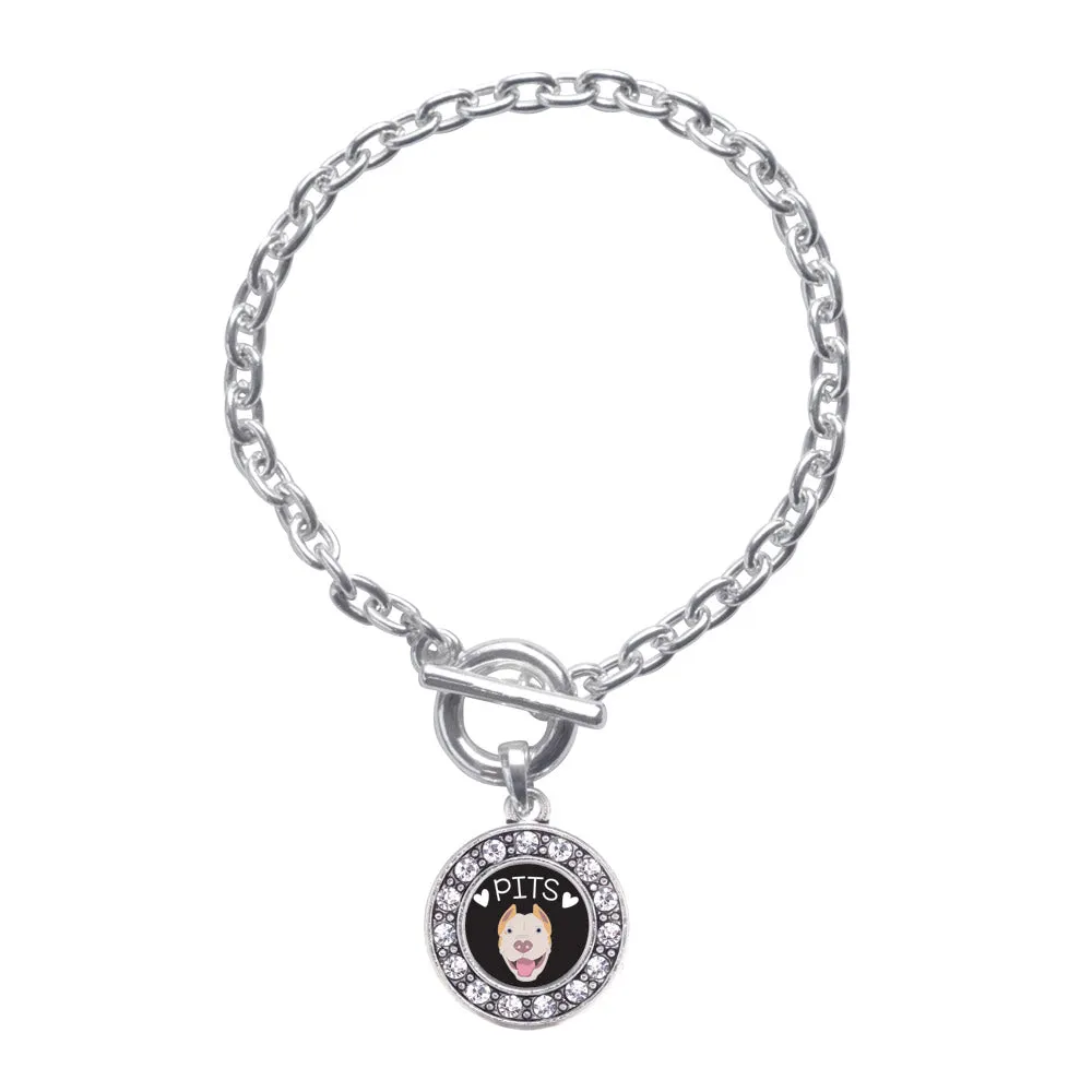 Silver Pit Bull Lover Circle Charm Toggle Bracelet