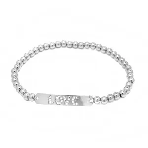 Silver Plated CZ Beaded Stretch Love Bracelet