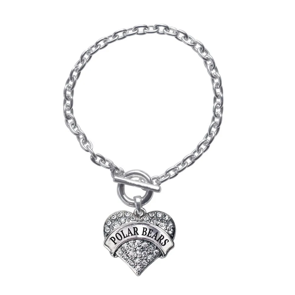 Silver Polar-Bears Pave Heart Charm Toggle Bracelet