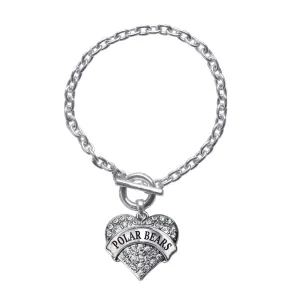 Silver Polar-Bears Pave Heart Charm Toggle Bracelet