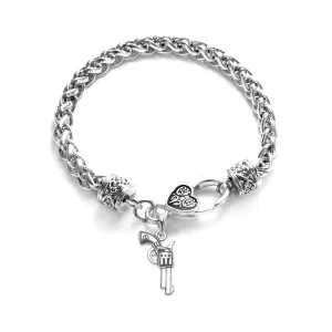 Silver Revolver Charm Braided Bracelet