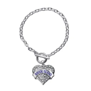 Silver Rhode Island Pave Heart Charm Toggle Bracelet