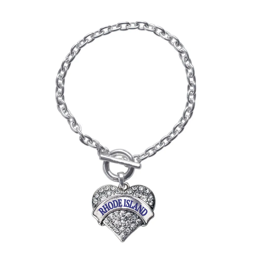Silver Rhode Island Pave Heart Charm Toggle Bracelet
