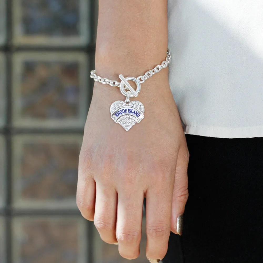 Silver Rhode Island Pave Heart Charm Toggle Bracelet