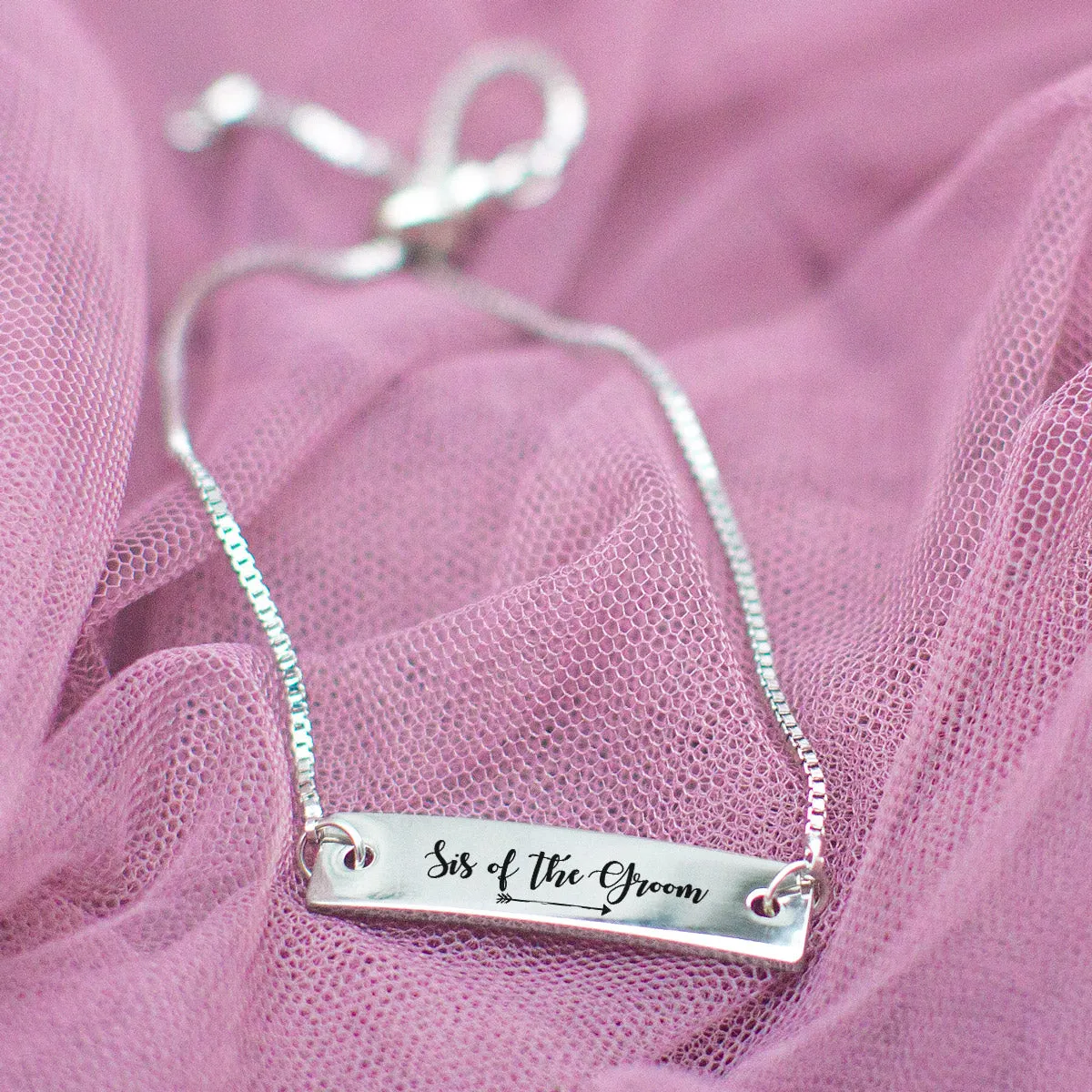 Silver Sis of the Groom Adjustable Bar Bracelet