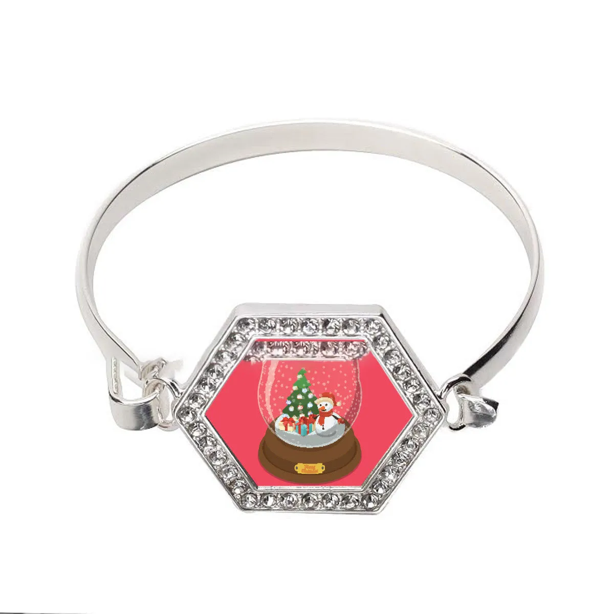Silver Snowman - Snowglobe Hexagon Charm Bangle Bracelet