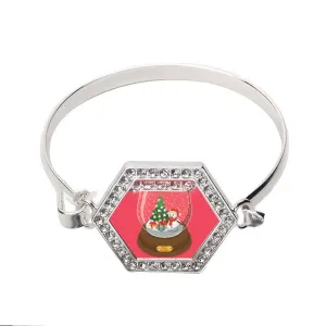 Silver Snowman - Snowglobe Hexagon Charm Bangle Bracelet