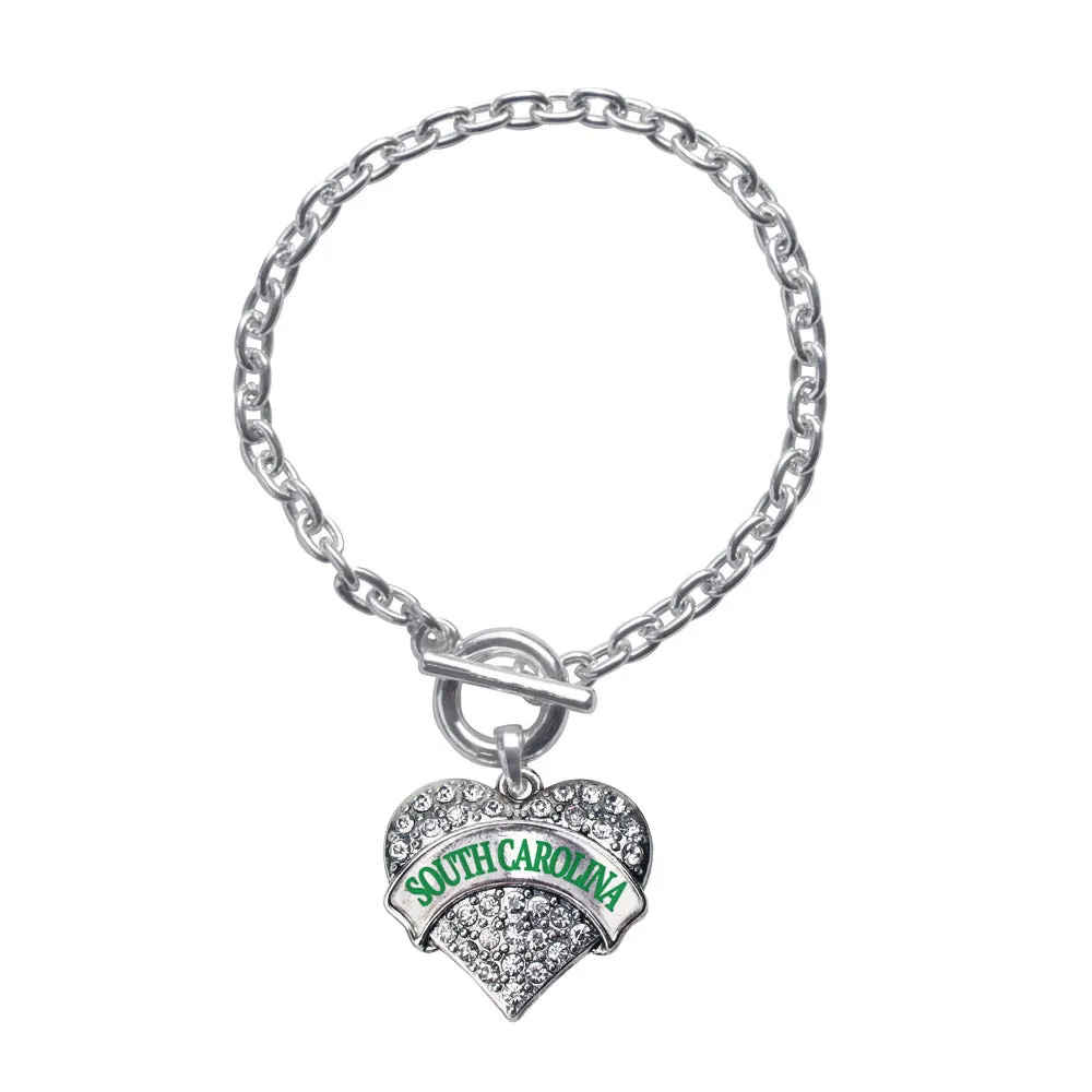 Silver South Carolina Pave Heart Charm Toggle Bracelet