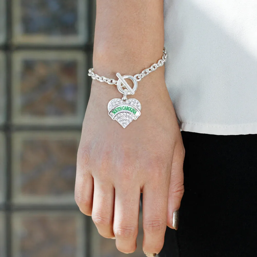 Silver South Carolina Pave Heart Charm Toggle Bracelet
