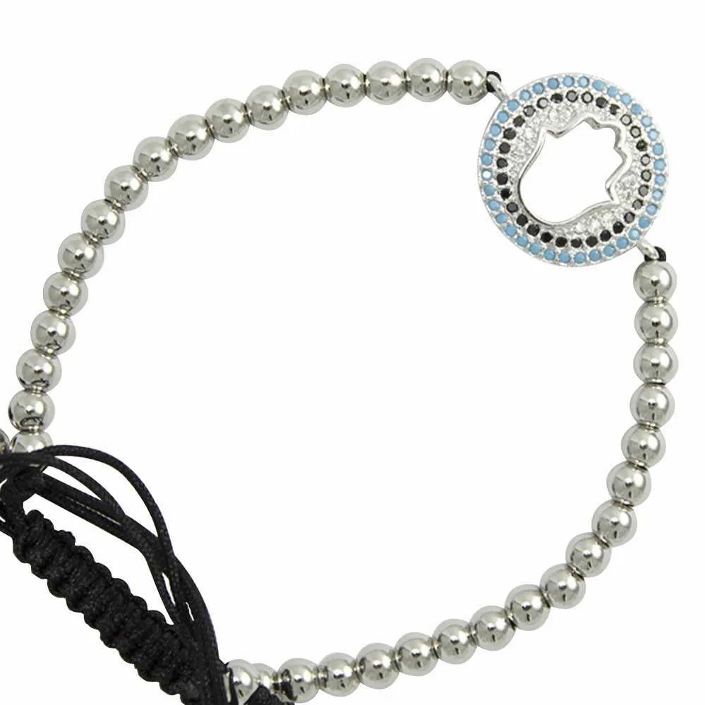 Silver-Tone Beaded CZ Hamsa Bracelet