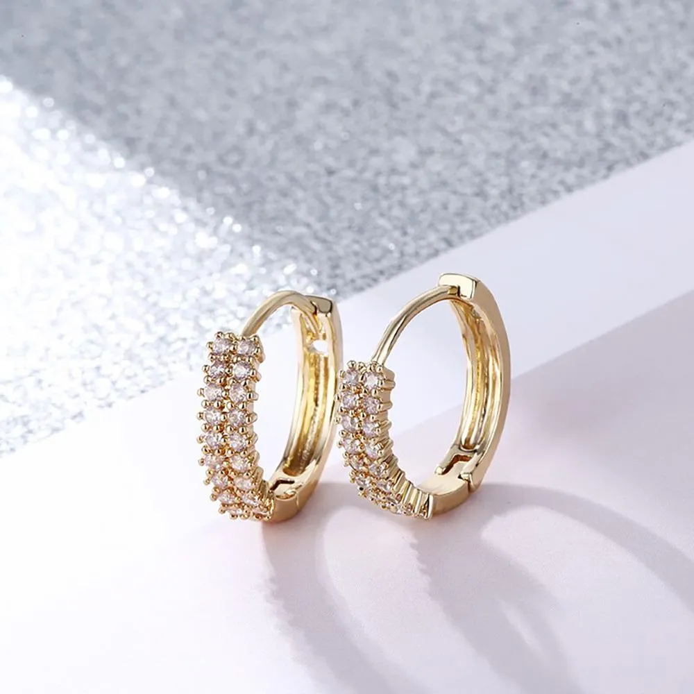 Small Hoop Round Cubic Zircon Earrings With Sparkling Rhinestones