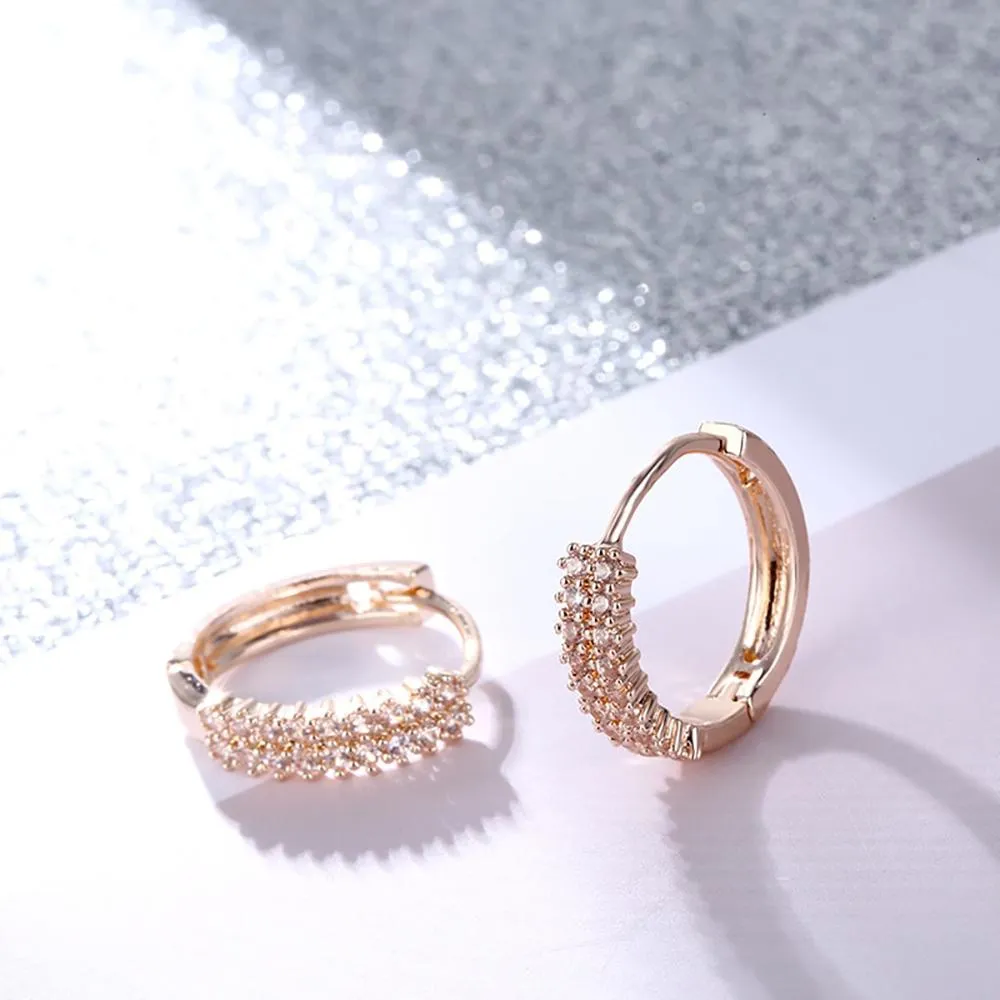 Small Hoop Round Cubic Zircon Earrings With Sparkling Rhinestones