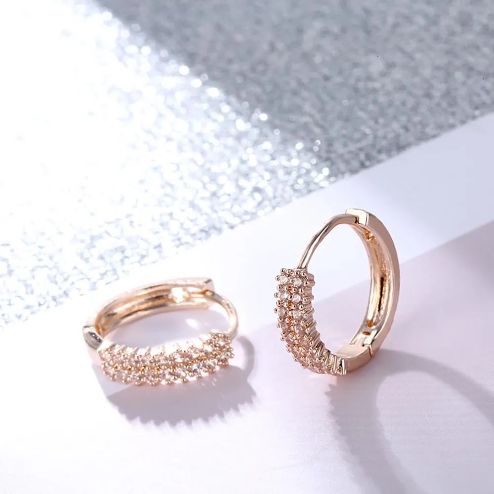 Small Hoop Round Cubic Zircon Earrings With Sparkling Rhinestones