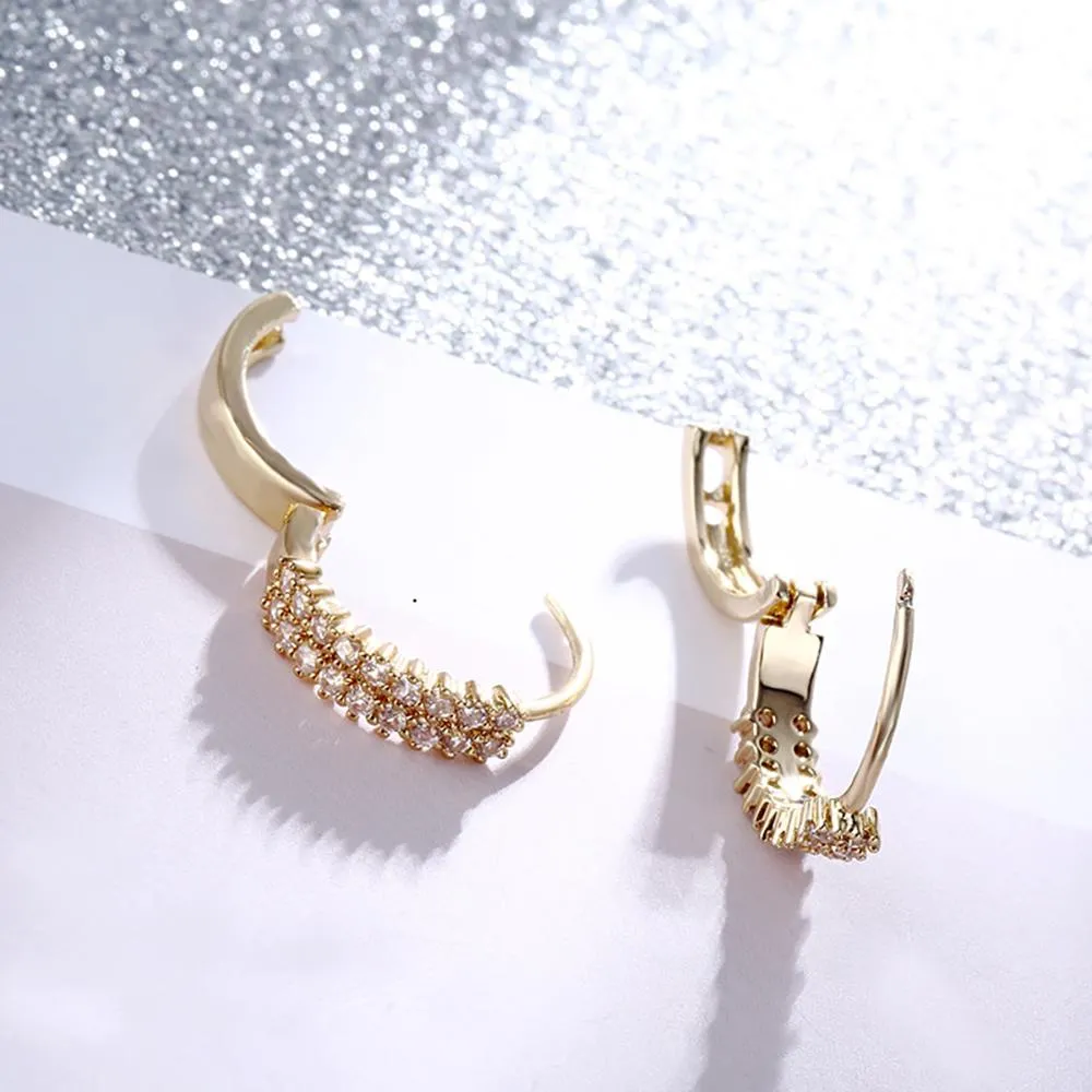 Small Hoop Round Cubic Zircon Earrings With Sparkling Rhinestones