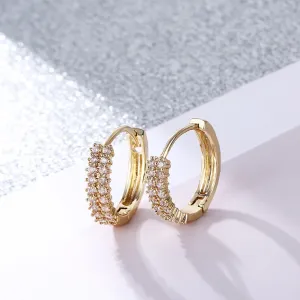 Small Hoop Round Cubic Zircon Earrings With Sparkling Rhinestones