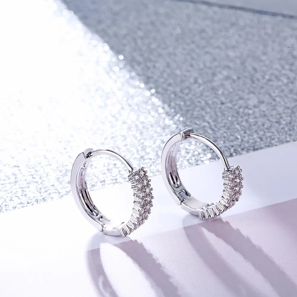 Small Hoop Round Cubic Zircon Earrings With Sparkling Rhinestones
