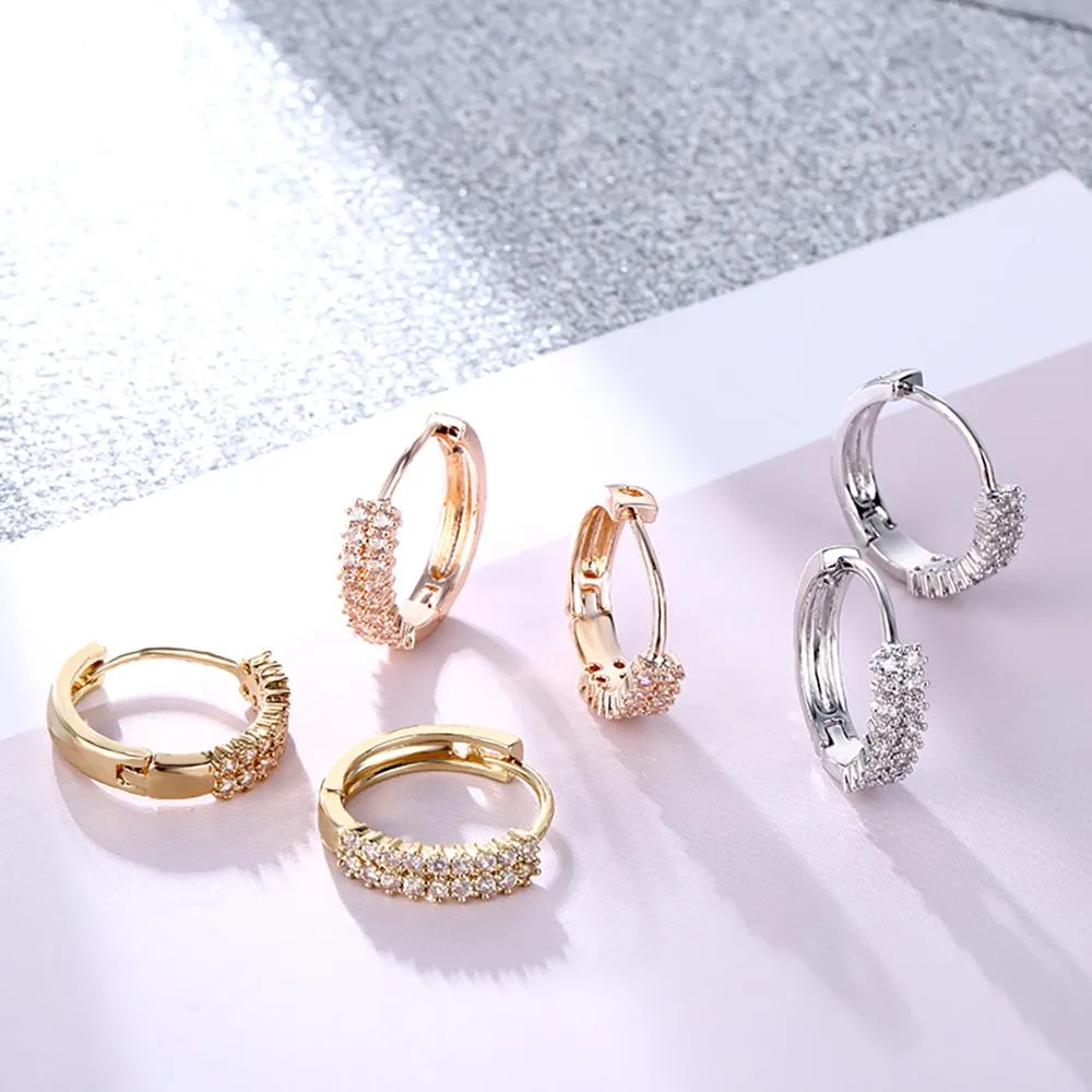Small Hoop Round Cubic Zircon Earrings With Sparkling Rhinestones