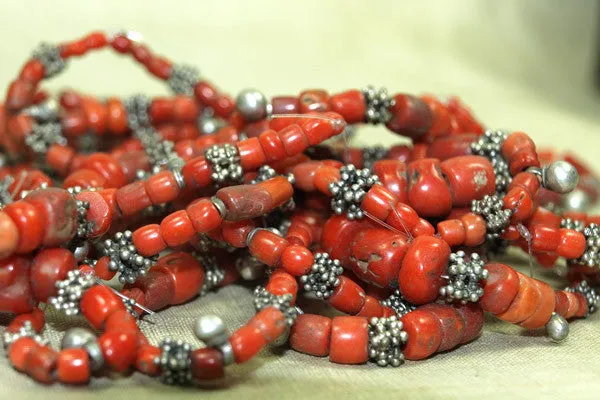 Small Strand of Antique Coral and Silver Beads from Yemen