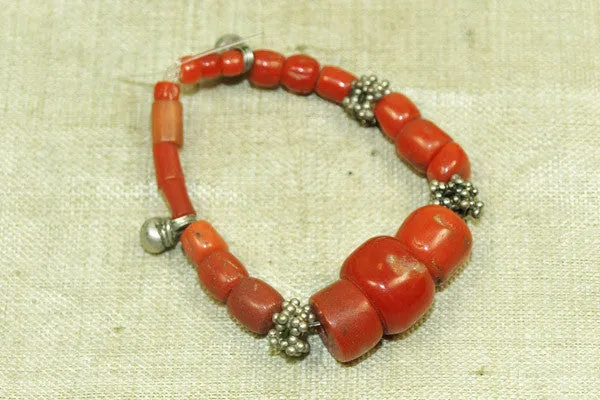 Small Strand of Antique Coral and Silver Beads from Yemen