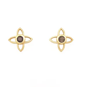 Smoky Quartz Joy Flower 15MM Post Earrings 24K Gold Vermeil