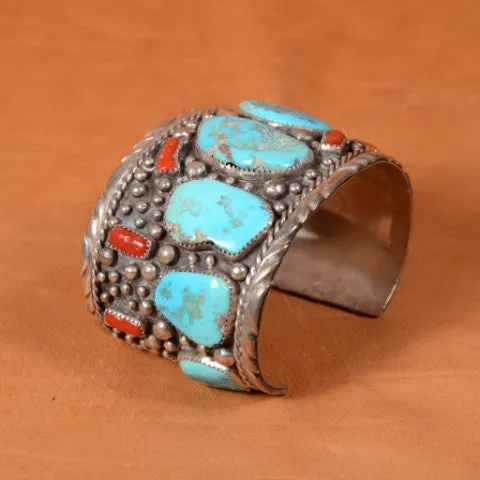 SOLD Elizabeth Guerro Sterling Silver Turquoise Coral Navajo, 111.1 Grams