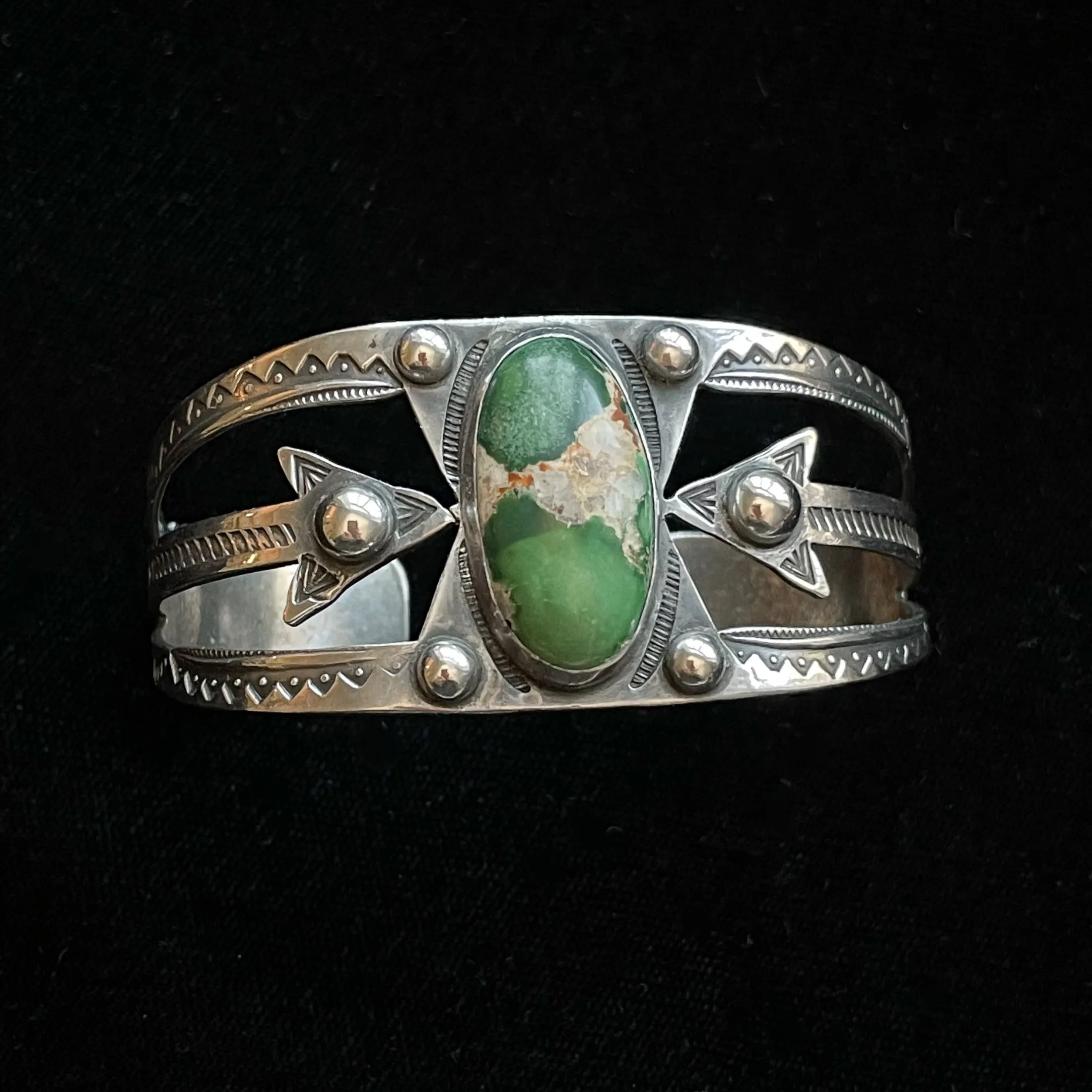 SOLD Vintage Fred Harvey Era Silver Turquoise Cuff Bracelet 24.6 G