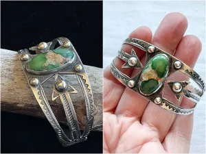 SOLD Vintage Fred Harvey Era Silver Turquoise Cuff Bracelet 24.6 G