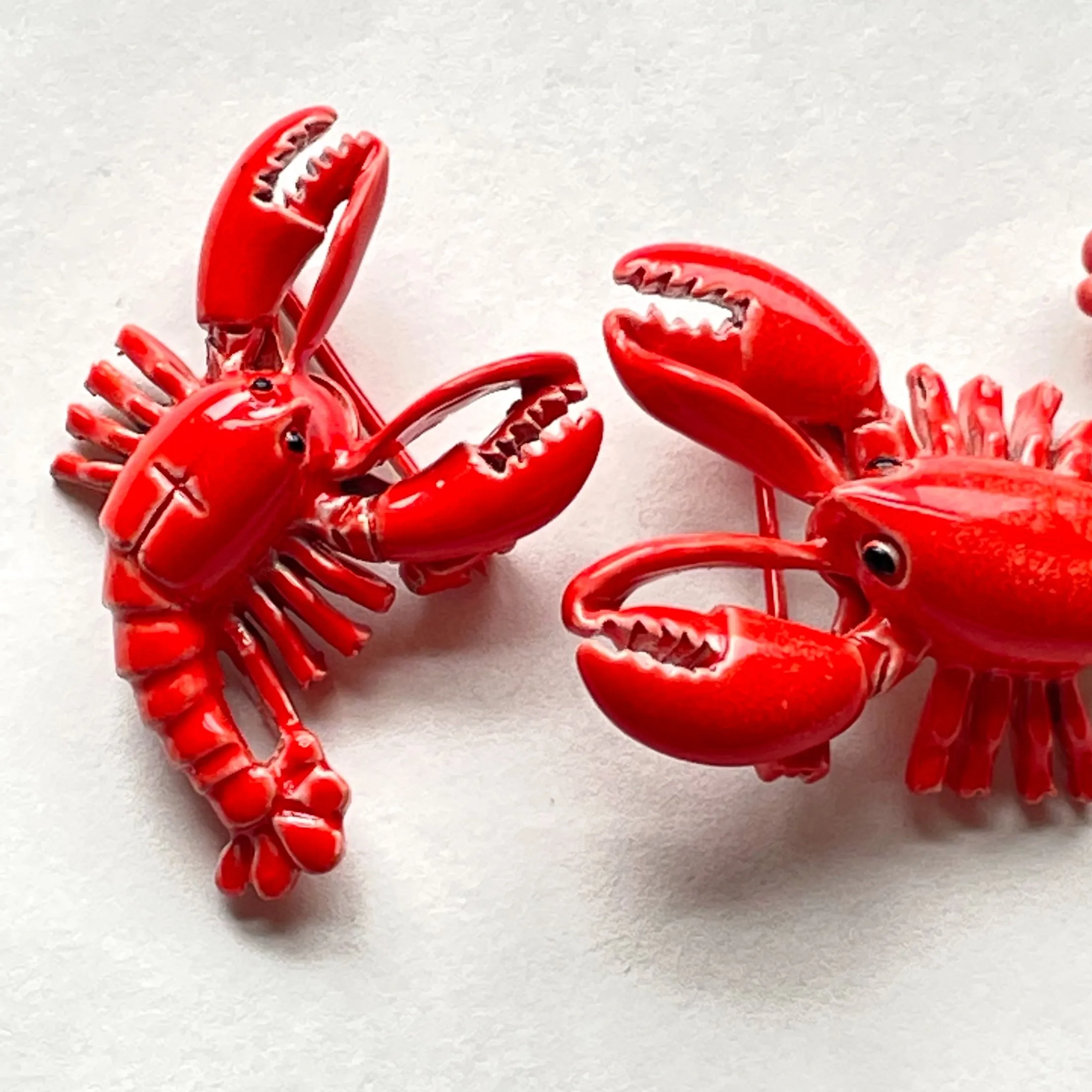 SOLD Vintage MCM Red Enamel Lobster Pins, Set of 2, Gerrys