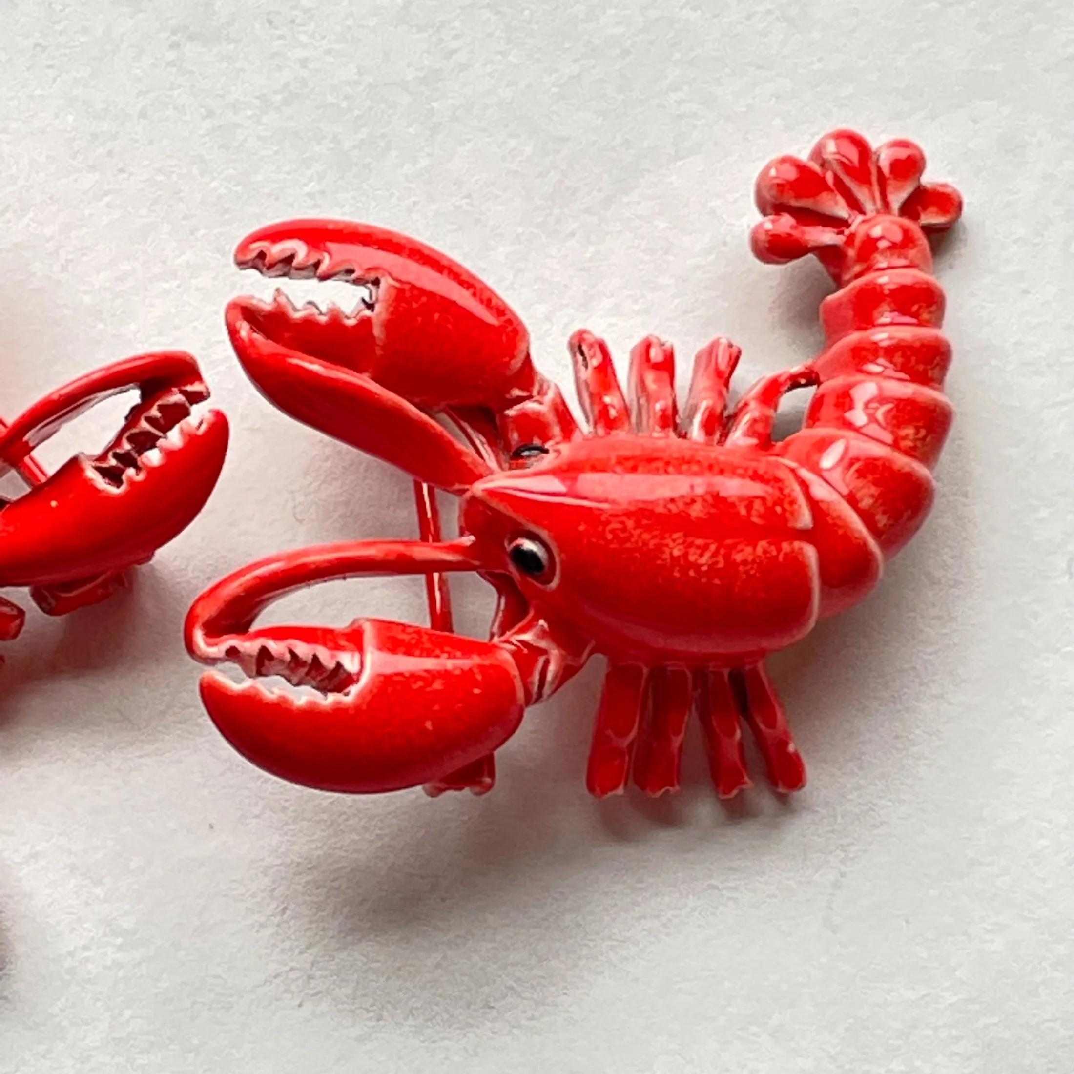 SOLD Vintage MCM Red Enamel Lobster Pins, Set of 2, Gerrys